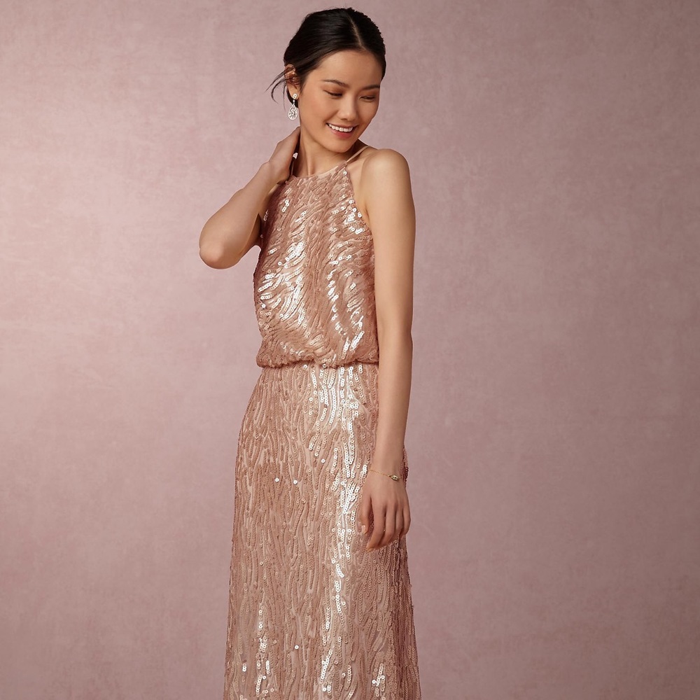 BHLDN Donna Morgan Alana Sequin Dress Rose Gold 0
